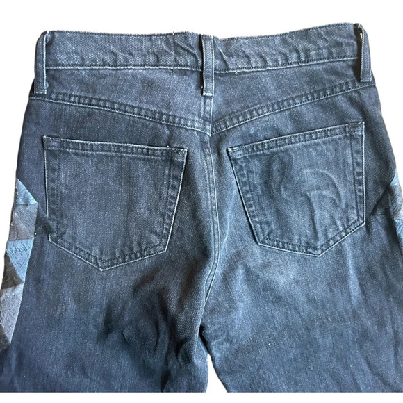 Sandrine Rose Los Angeles black wide leg embroidered jeans size 24 Fray Hem - Picture 10 of 16